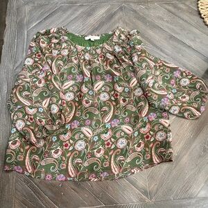 LOFT Green Floral Top Large 3/4 Sleeves Polyester